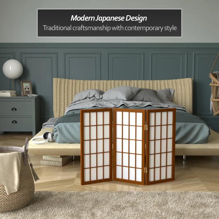 Oriental Furniture 2 ft. Tall Desktop Window Pane Screen - Walnut - 3 Panel