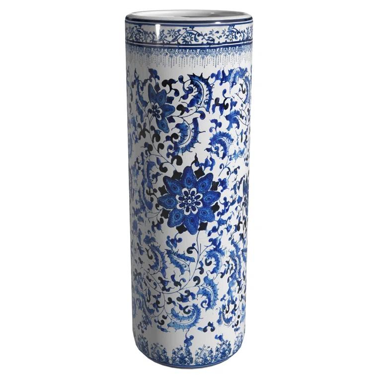 Oriental Furniture 24 in. Blue & White Umbrella Stand