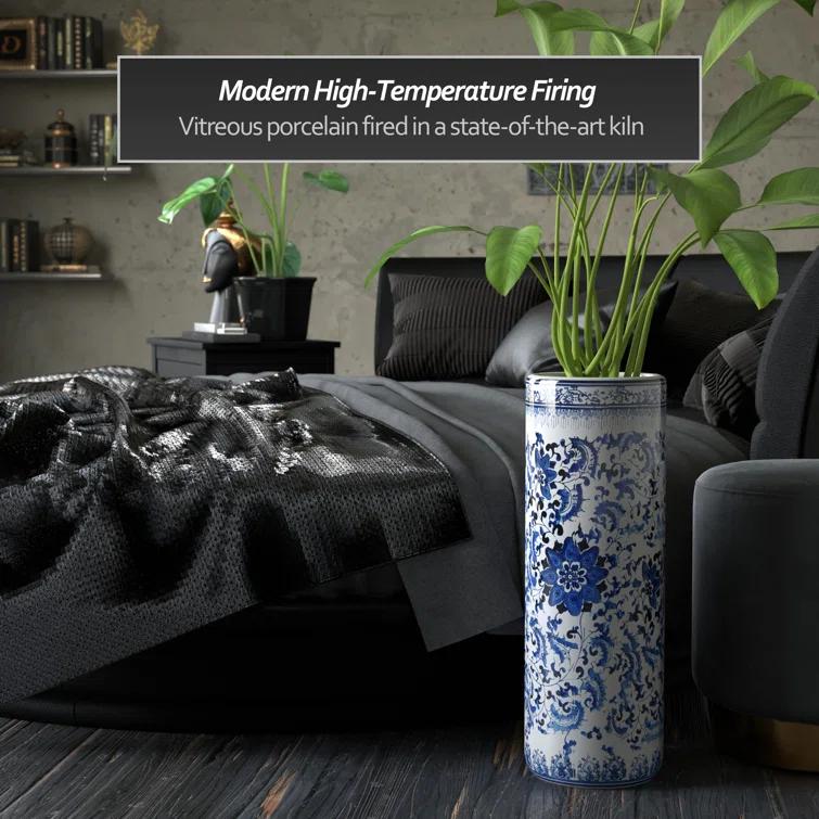 Oriental Furniture 24 in. Blue & White Umbrella Stand