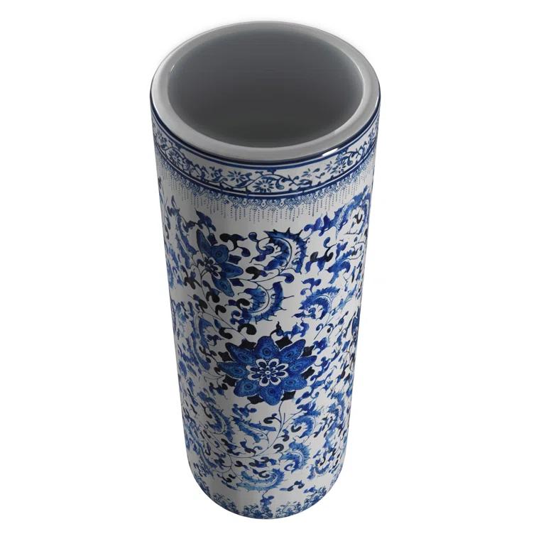 Oriental Furniture 24 in. Blue & White Umbrella Stand