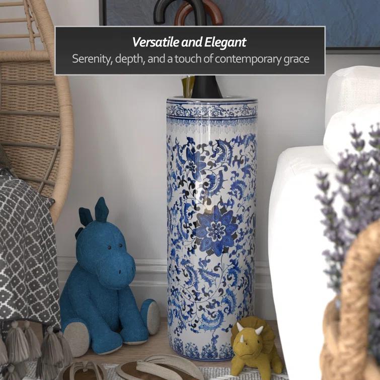 Oriental Furniture 24 in. Blue & White Umbrella Stand