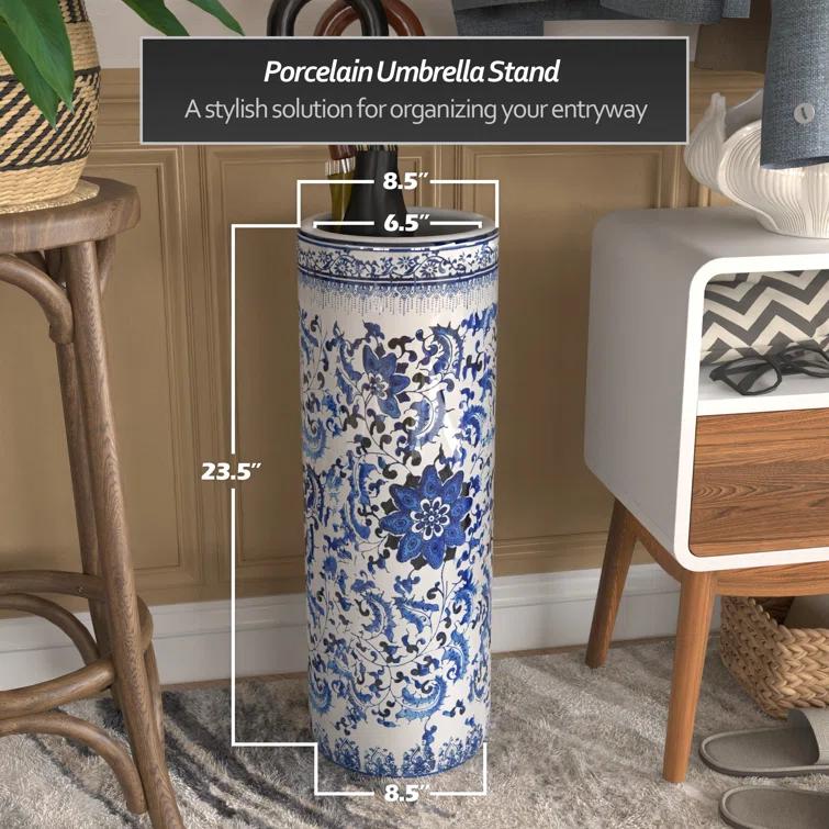 Oriental Furniture 24 in. Blue & White Umbrella Stand