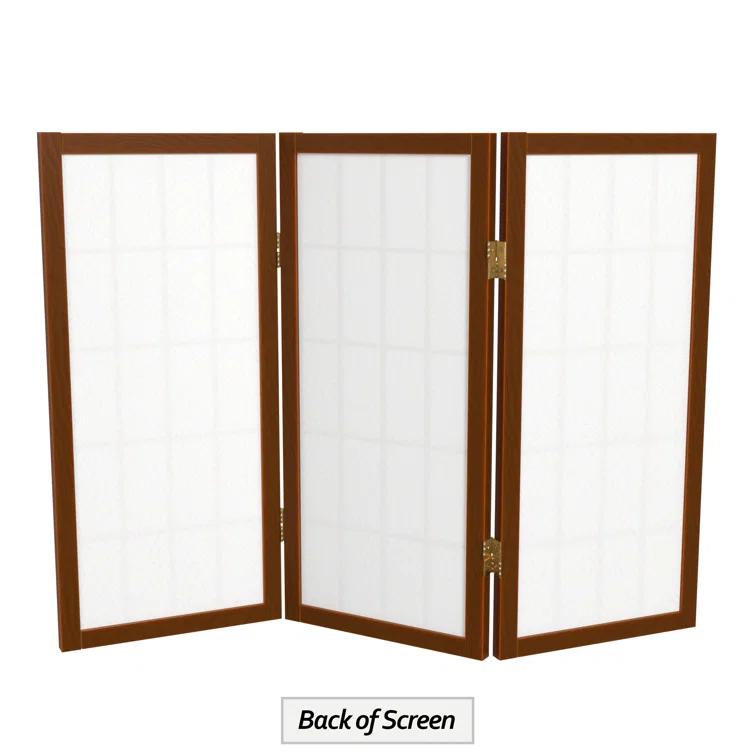 Oriental Furniture 2 ft. Tall Desktop Window Pane Screen - Walnut - 3 Panel