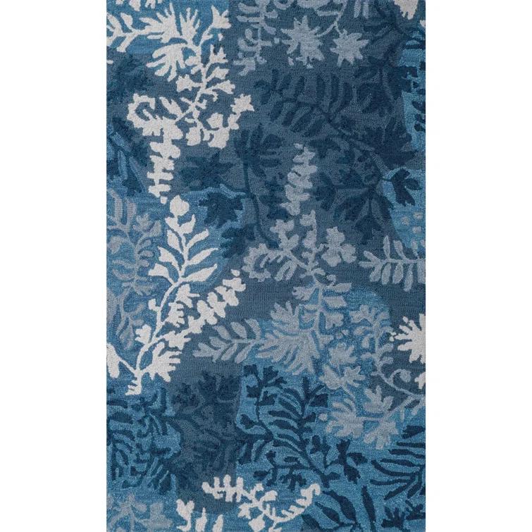 Florals Garden Damask Hand-Tufted Wool Floral Blue/White Area Rug