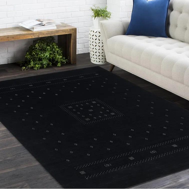 Veruca Hand-Knotted Black Wool Geometric 10' x 14' Area Rug