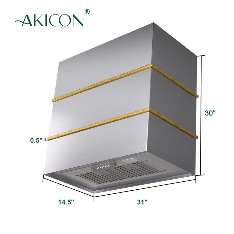 Akicon 30" Stainless Steel 600 CFM Ducted (Vented) Wall Mounted Required Range Hood