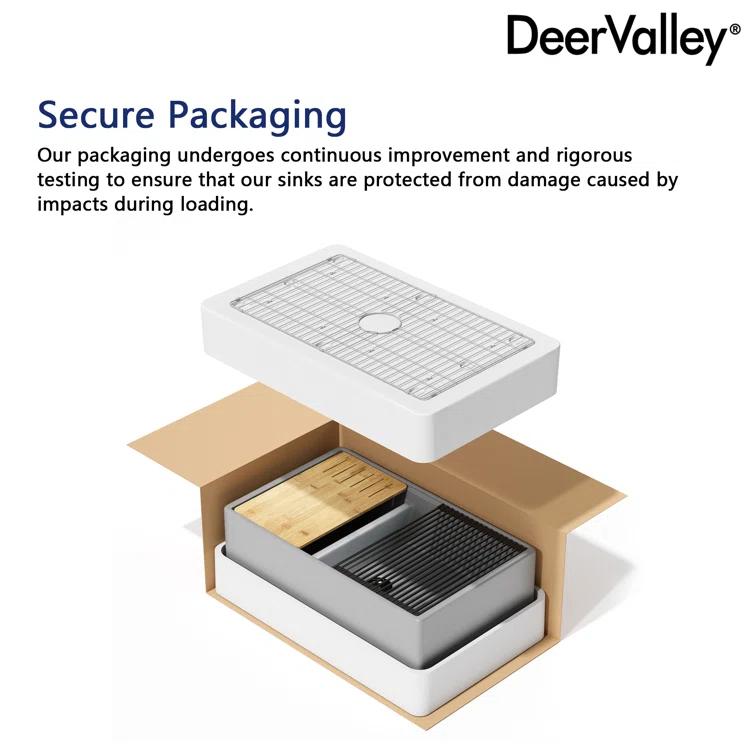 33" L X 20" W White Fireclay Double Bowl Workstation Farmhouse Kitchen Sink with Cutting Board And Dish-Drying Rack