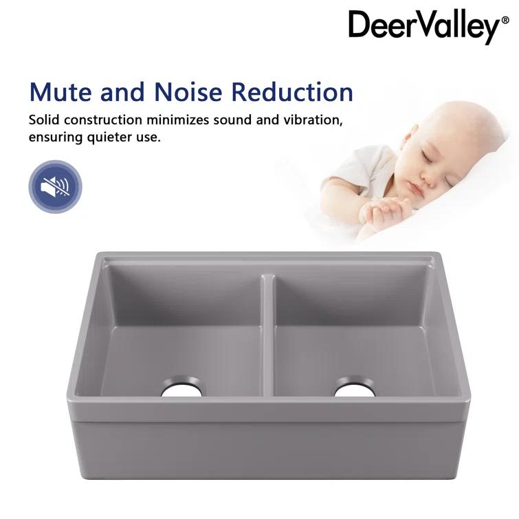 33" L X 20" W White Fireclay Double Bowl Workstation Farmhouse Kitchen Sink with Cutting Board And Dish-Drying Rack