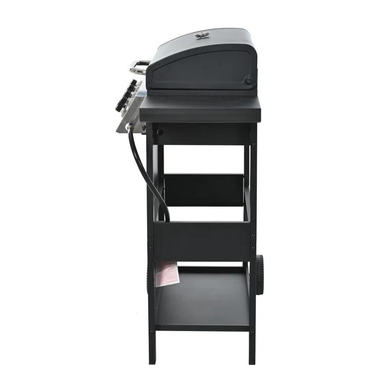 Propane Gas Grill 4 Burner Barbecue Grill, Stainless Steel 34,000 BTU Patio Garden Barbecue Grill With Two Shelves, Lid, Wheels And Bottle Opener