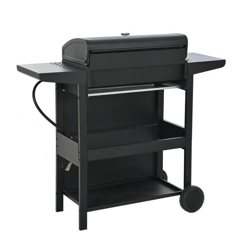 Propane Gas Grill 4 Burner Barbecue Grill, Stainless Steel 34,000 BTU Patio Garden Barbecue Grill With Two Shelves, Lid, Wheels And Bottle Opener