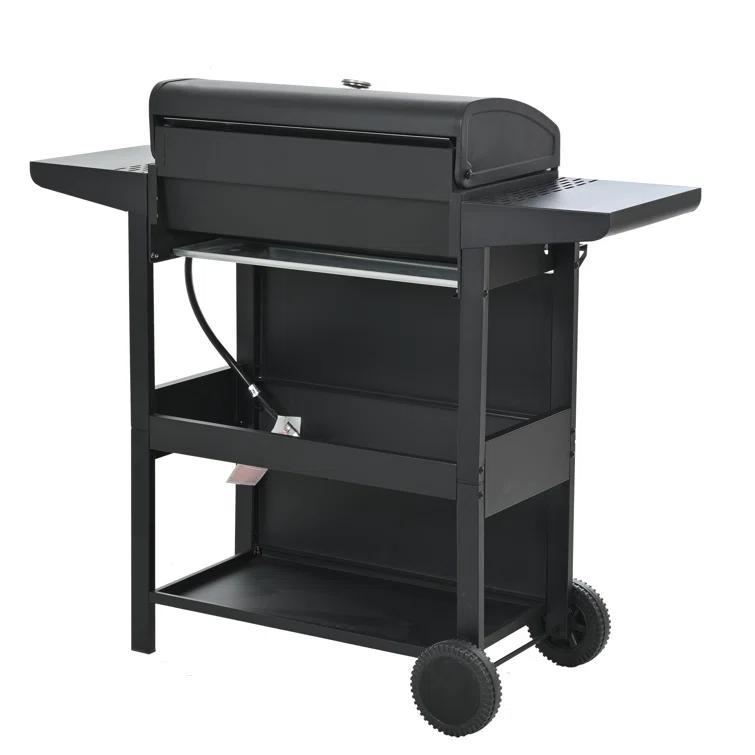 Propane Gas Grill 4 Burner Barbecue Grill, Stainless Steel 34,000 BTU Patio Garden Barbecue Grill With Two Shelves, Lid, Wheels And Bottle Opener