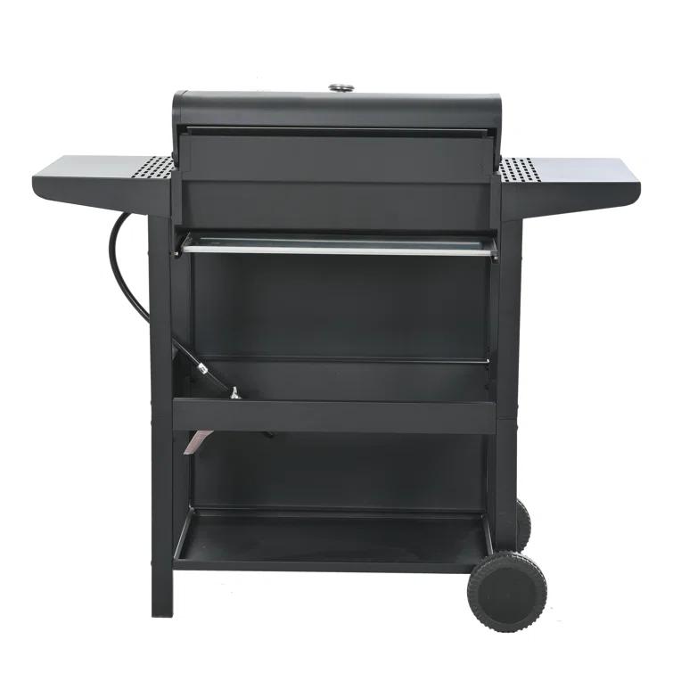 Propane Gas Grill 4 Burner Barbecue Grill, Stainless Steel 34,000 BTU Patio Garden Barbecue Grill With Two Shelves, Lid, Wheels And Bottle Opener