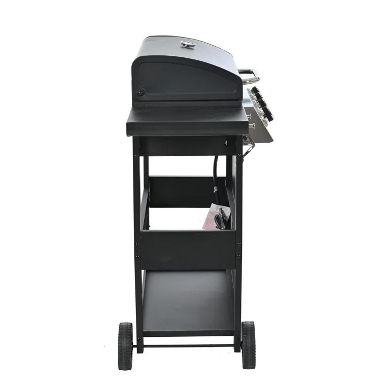 Propane Gas Grill 4 Burner Barbecue Grill, Stainless Steel 34,000 BTU Patio Garden Barbecue Grill With Two Shelves, Lid, Wheels And Bottle Opener