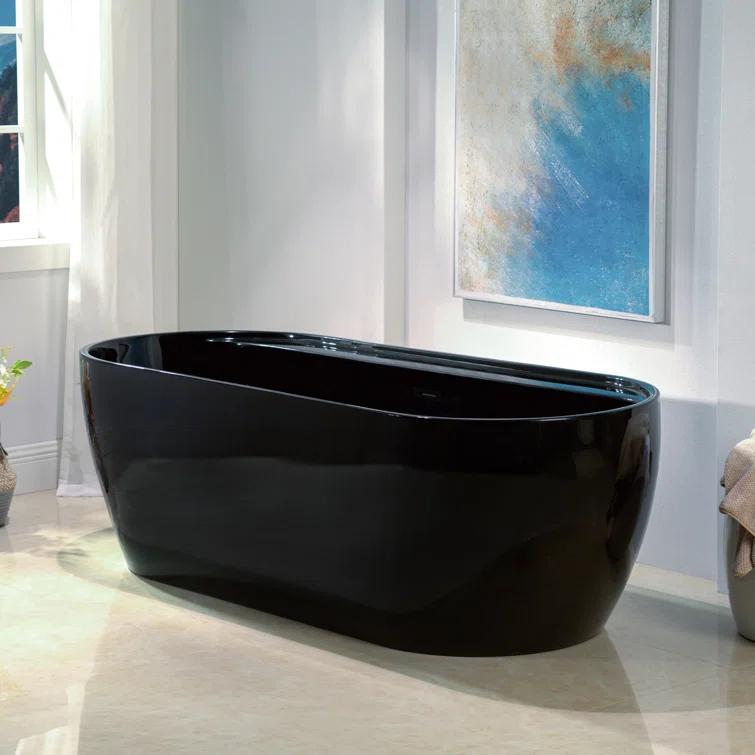 WoodBridge 72'' x 35.375'' Freestanding Acrylic Double Ended Bathtub with Wide Rim,  - Available in Glossy White/Black, with 5 Finish Options for Trim B0059-MB
