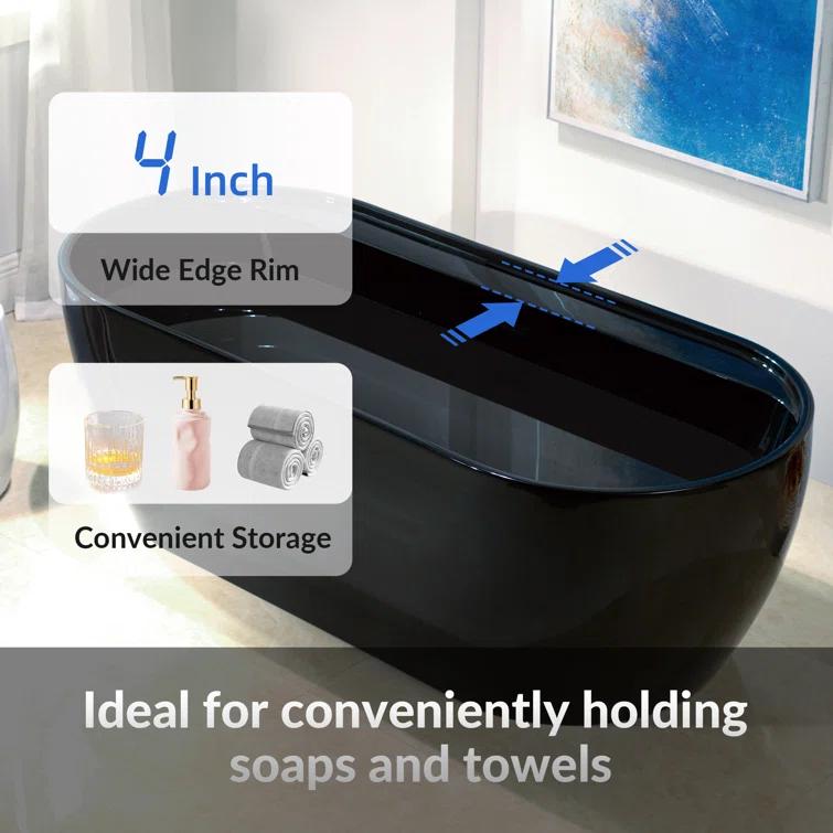 WoodBridge 72'' x 35.375'' Freestanding Acrylic Double Ended Bathtub with Wide Rim,  - Available in Glossy White/Black, with 5 Finish Options for Trim B0059-MB