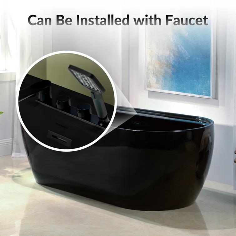 WoodBridge 72'' x 35.375'' Freestanding Acrylic Double Ended Bathtub with Wide Rim,  - Available in Glossy White/Black, with 5 Finish Options for Trim B0059-MB