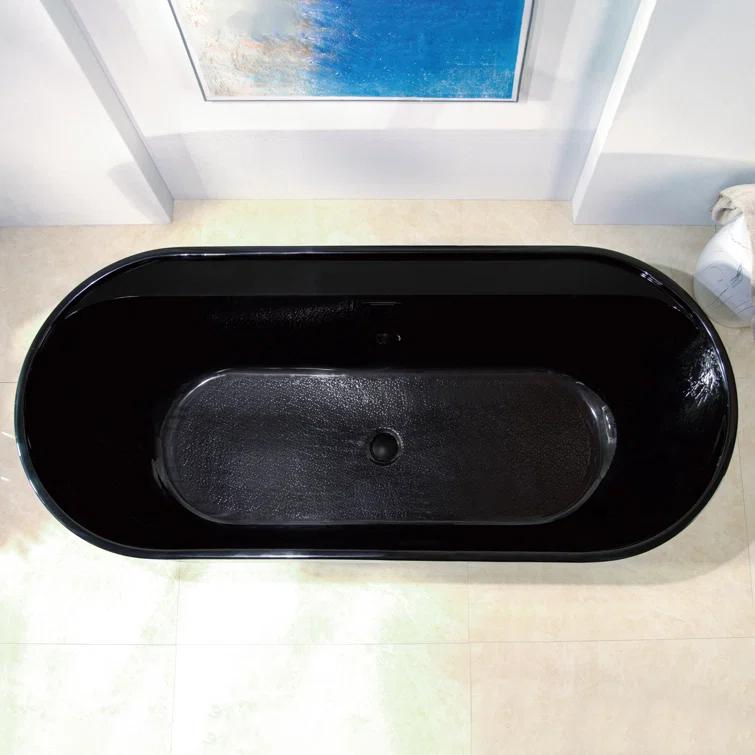 WoodBridge 72'' x 35.375'' Freestanding Acrylic Double Ended Bathtub with Wide Rim,  - Available in Glossy White/Black, with 5 Finish Options for Trim B0059-MB