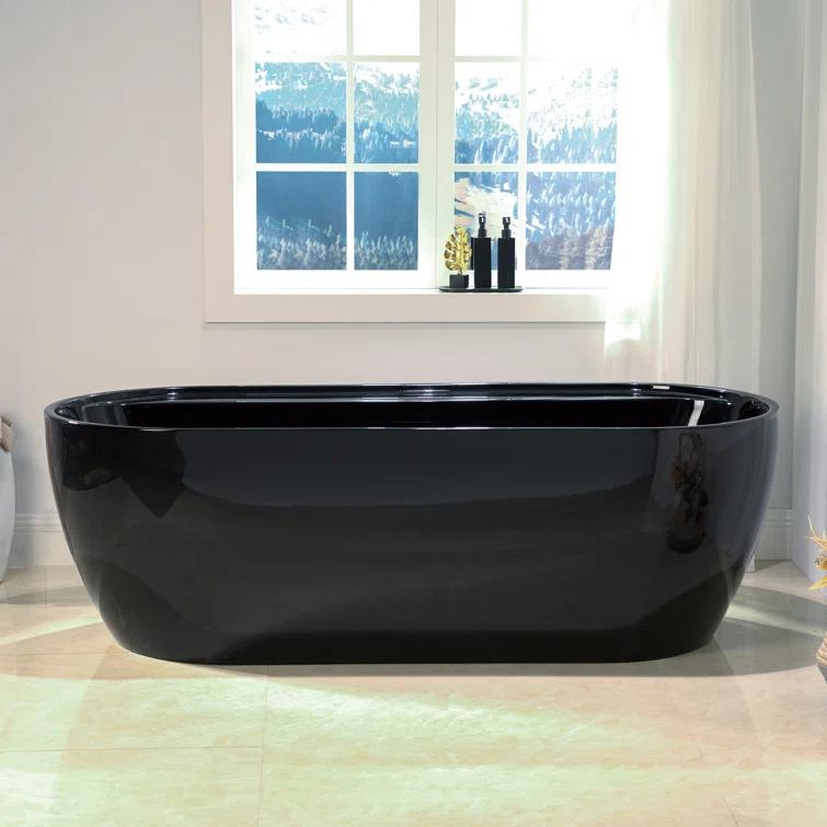 WoodBridge 72'' x 35.375'' Freestanding Acrylic Double Ended Bathtub with Wide Rim,  - Available in Glossy White/Black, with 5 Finish Options for Trim B0059-MB
