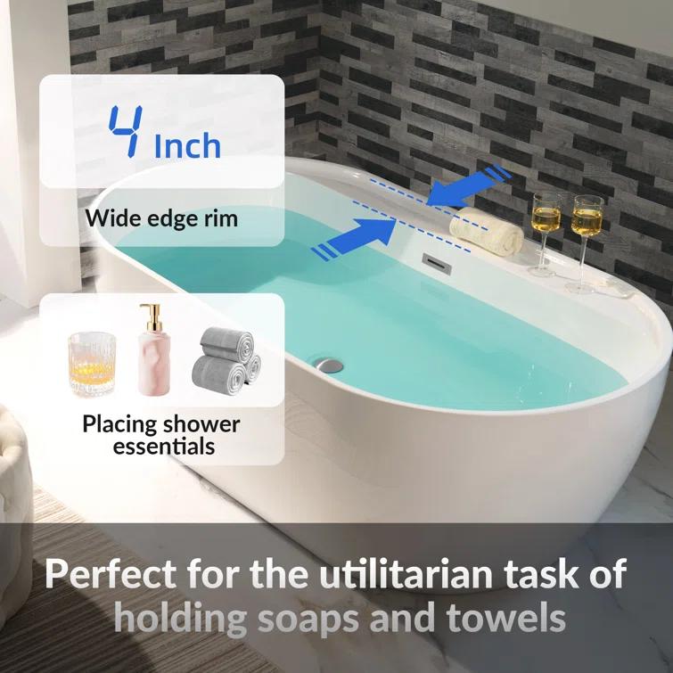 67" x 31.5" Freestanding Soaking Acrylic Bathtub