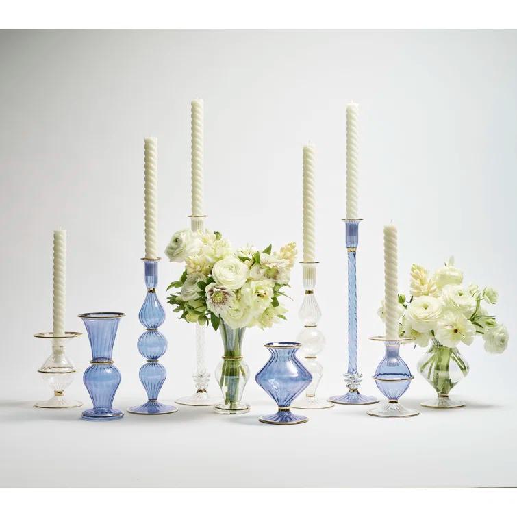 Handmade Clear Glass Trumpet Bud Vase with Gold Accents