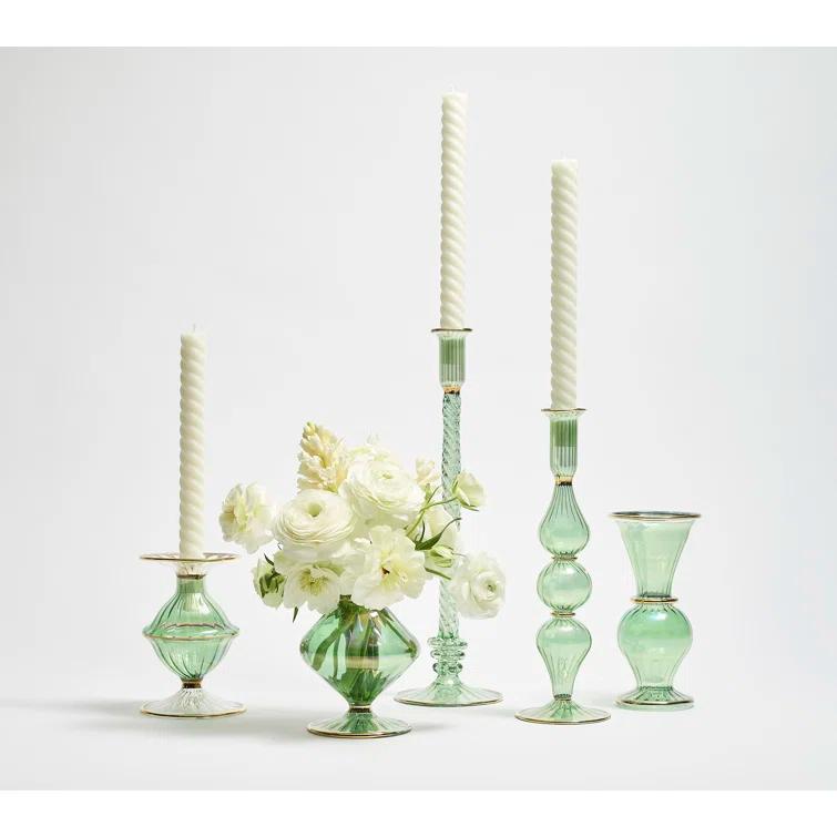 Handmade Green Glass Bud Vase with Gold Accents