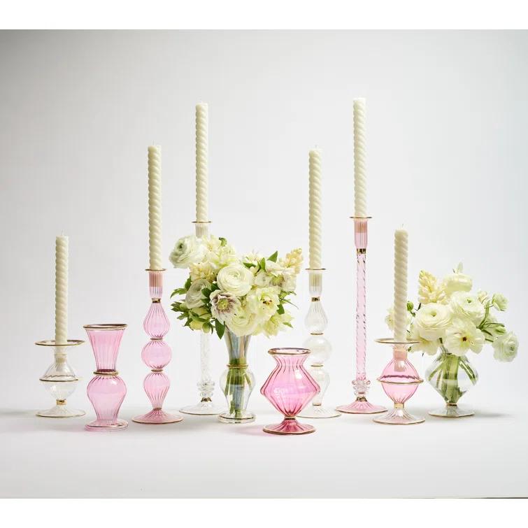 Handmade Clear Glass Trumpet Bud Vase with Gold Accents