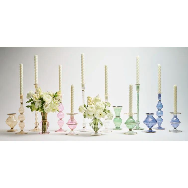 Handmade Green Glass Bud Vase with Gold Accents