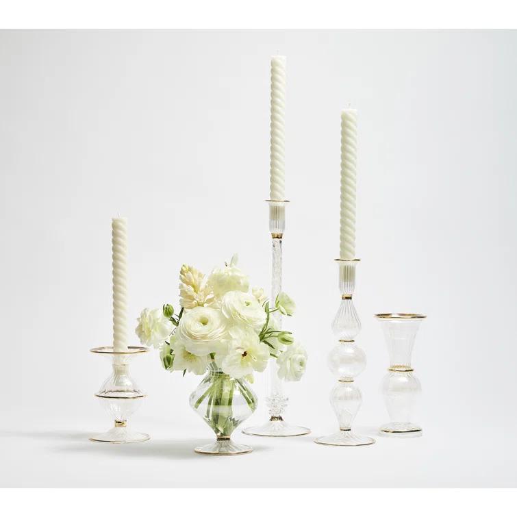 Handmade Clear Glass Trumpet Bud Vase with Gold Accents