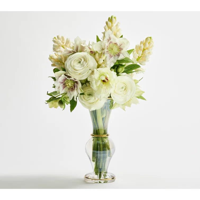 Handmade Clear Glass Trumpet Bud Vase with Gold Accents