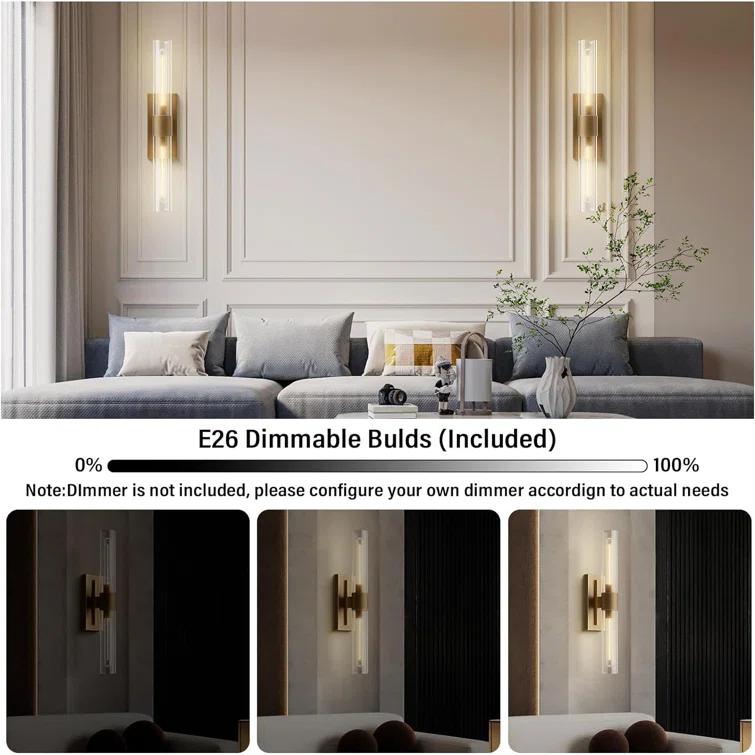 Mailus Wall Sconces, 22.8" Industrial-Chic Dual Glass Cylinder Wall Sconce(Set of 2)