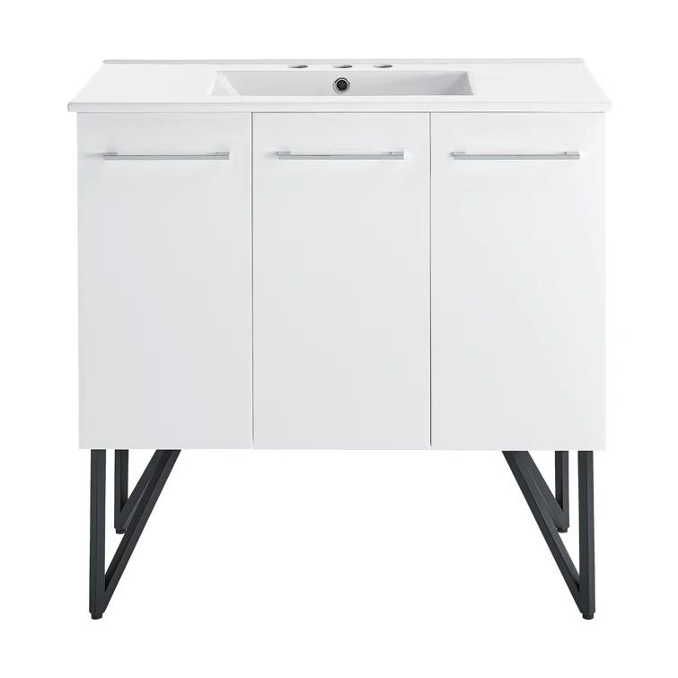 Annecy 36 In. White Bathroom Vanity With 3-Hole Ceramic Sink Top