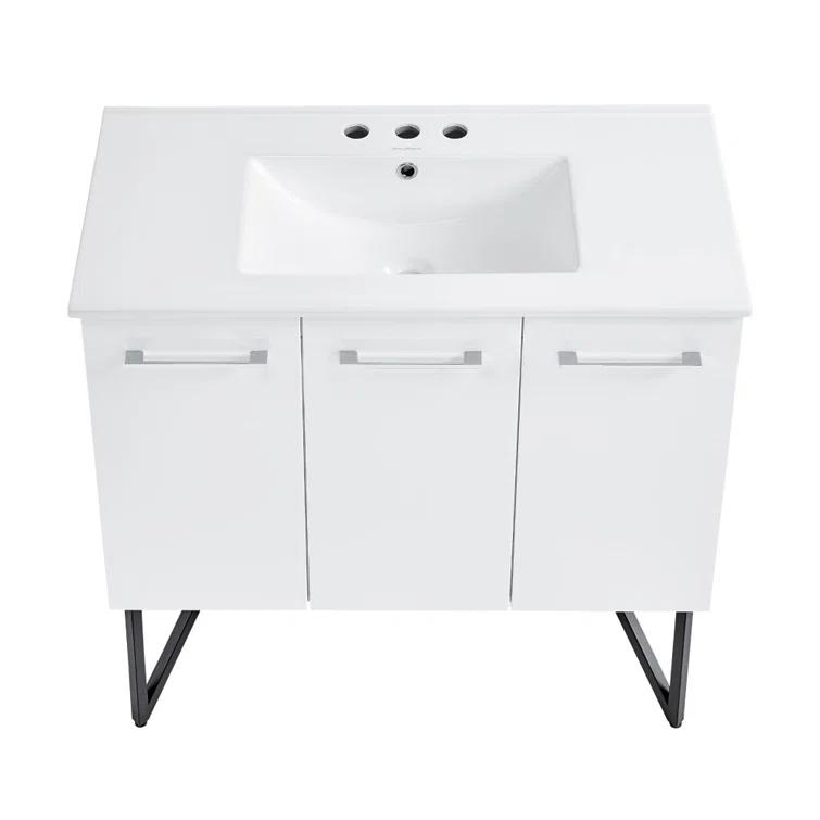 Annecy 36 In. White Bathroom Vanity With 3-Hole Ceramic Sink Top