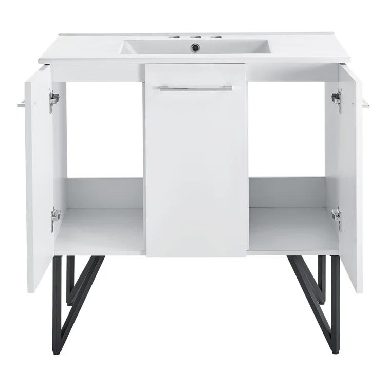 Annecy 36 In. White Bathroom Vanity With 3-Hole Ceramic Sink Top