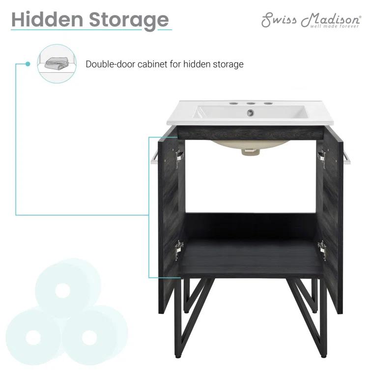 Annecy 24 In. Bathroom Vanity With Ceramic Sink Top