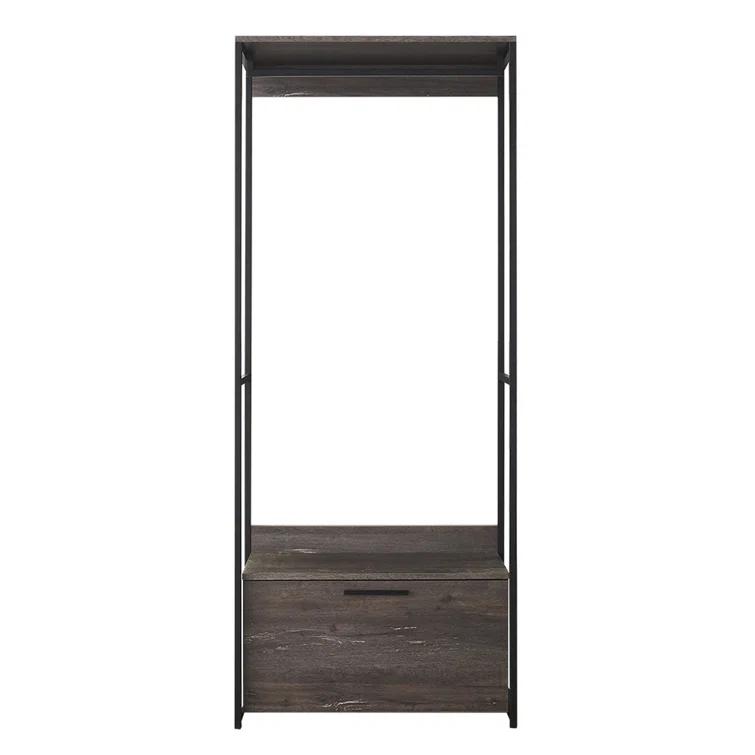 Gin Modular Closet System, 1 Rustic Gray Drawer, 1 Hanging Rod, Black