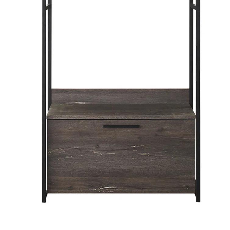 Gin Modular Closet System, 1 Rustic Gray Drawer, 1 Hanging Rod, Black