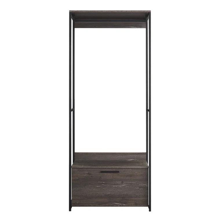 Gin Modular Closet System, 1 Rustic Gray Drawer, 1 Hanging Rod, Black