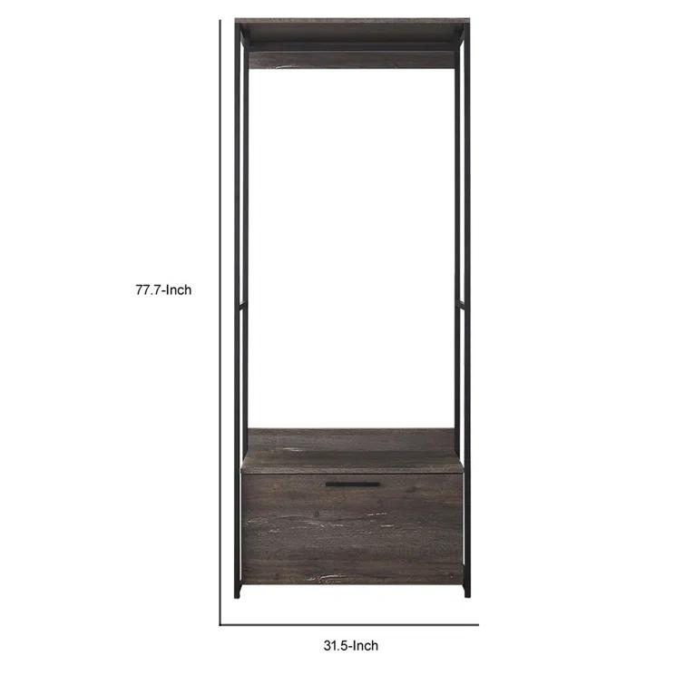 Gin Modular Closet System, 1 Rustic Gray Drawer, 1 Hanging Rod, Black