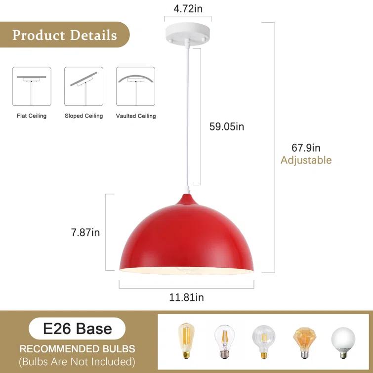 Danialah 1 - Light 11.81‘’ Industrial Dome Single Pendant with Metal Dome Shade for Kitchen Island Dinning Room
