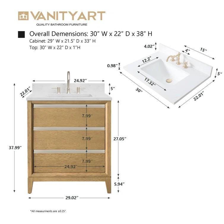 30 Single Bathroom Vanity with Top