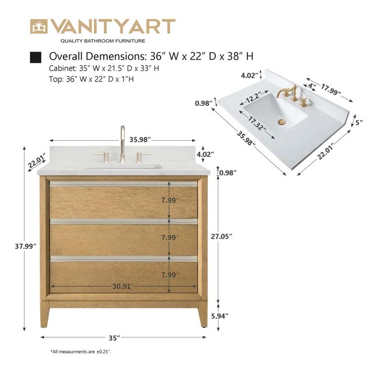 36 Single Bathroom Vanity with Top