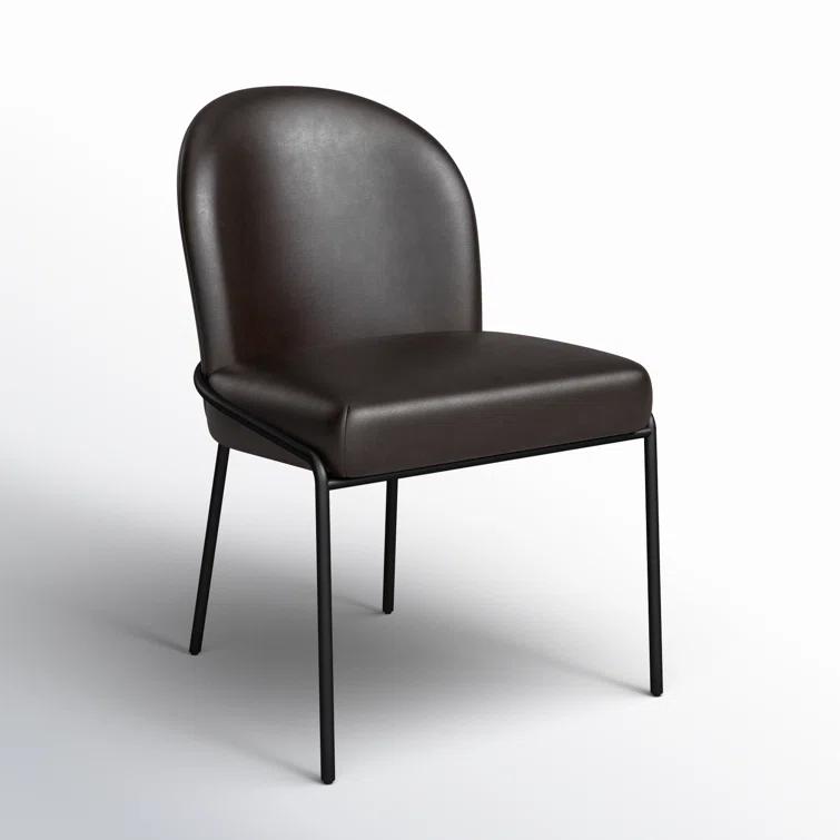 Laina Leather Upholstered Back Side Chair in Black