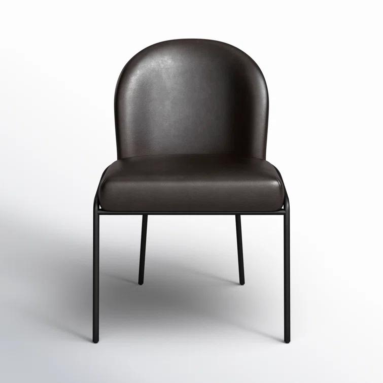 Laina Leather Upholstered Back Side Chair in Black