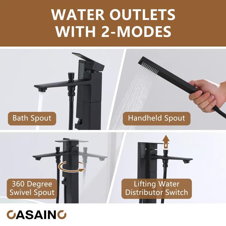 Single Handle Free Standing Bathtub Faucet with Diverter and Handshower