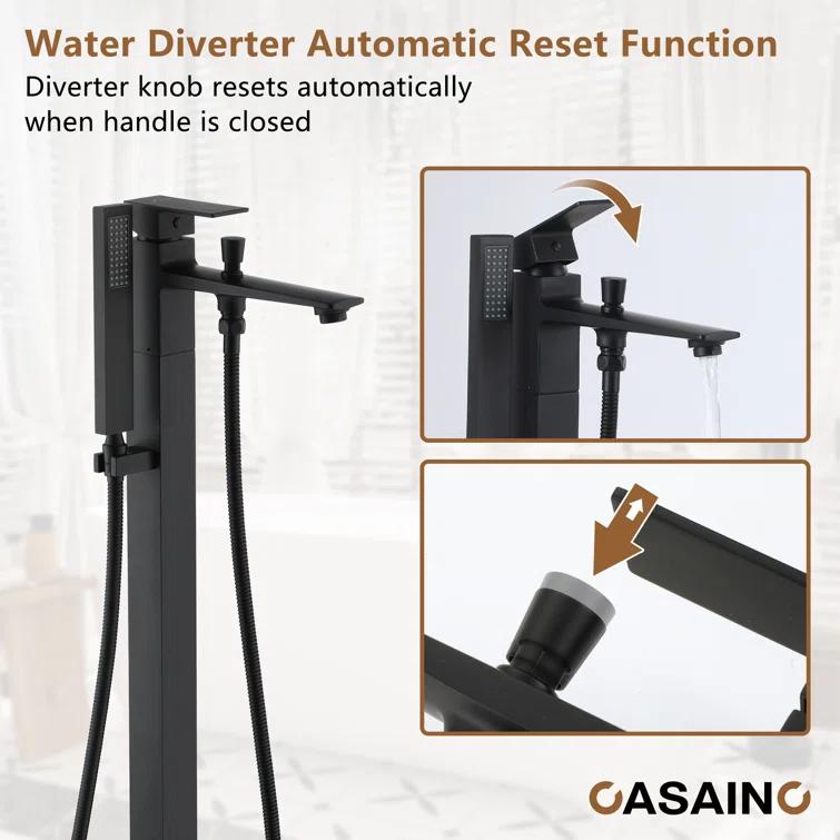 Single Handle Free Standing Bathtub Faucet with Diverter and Handshower