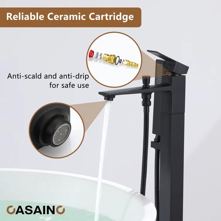 Single Handle Free Standing Bathtub Faucet with Diverter and Handshower