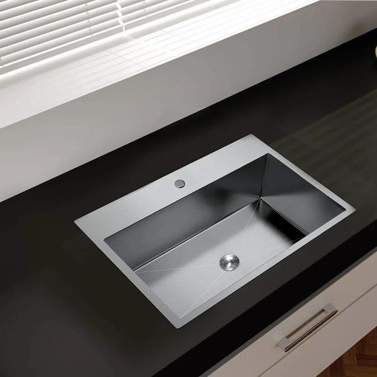 25 Inch Stainless Steel Drop-In Kitchen Sink, Single Bowl Topmount Sink
