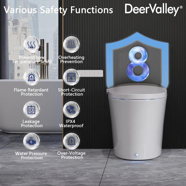 DeerValley DV-1S0150-V3 Smart Bidet Toilet Elongated, Auto Open/Close Lid, Seat Heat, Foot Kick & Blackout Flush, Premium
