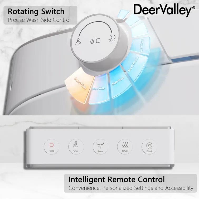 DeerValley DV-1S0150-V3 Smart Bidet Toilet Elongated, Auto Open/Close Lid, Seat Heat, Foot Kick & Blackout Flush, Premium