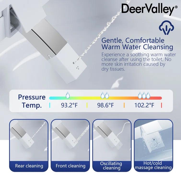 DeerValley DV-1S0150-V3 Smart Bidet Toilet Elongated, Auto Open/Close Lid, Seat Heat, Foot Kick & Blackout Flush, Premium